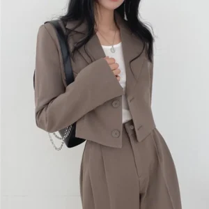 Suit Coat 2 Piece Set Women Blazer Jacket Straight Pants Ensemble Single Breasted Turn Down Collar Trousers Office Lady Outfits