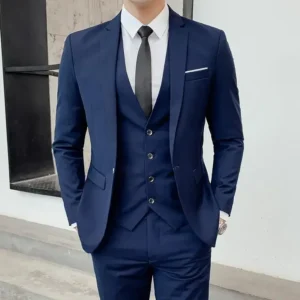 Suit (Blazer+ Vest + Pants) Men's Fashion Business Outdoor Trend Solid Color Casual Slim-fit Wedding Host Gentleman Suit 6XL